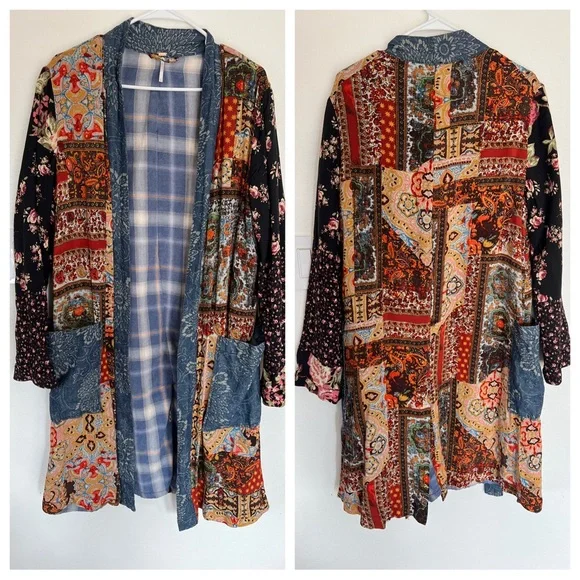 RARE Free People Songbird Patchwork Kimono Duster - Picture 5 of 7